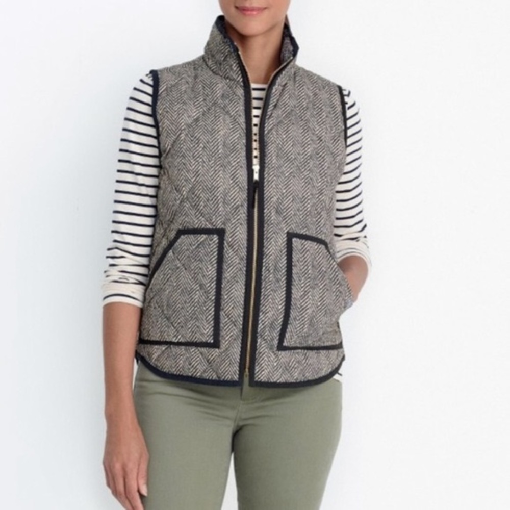 J Crew Gray Herringbone Quilted Puffer Zip-Up Vest size Medium